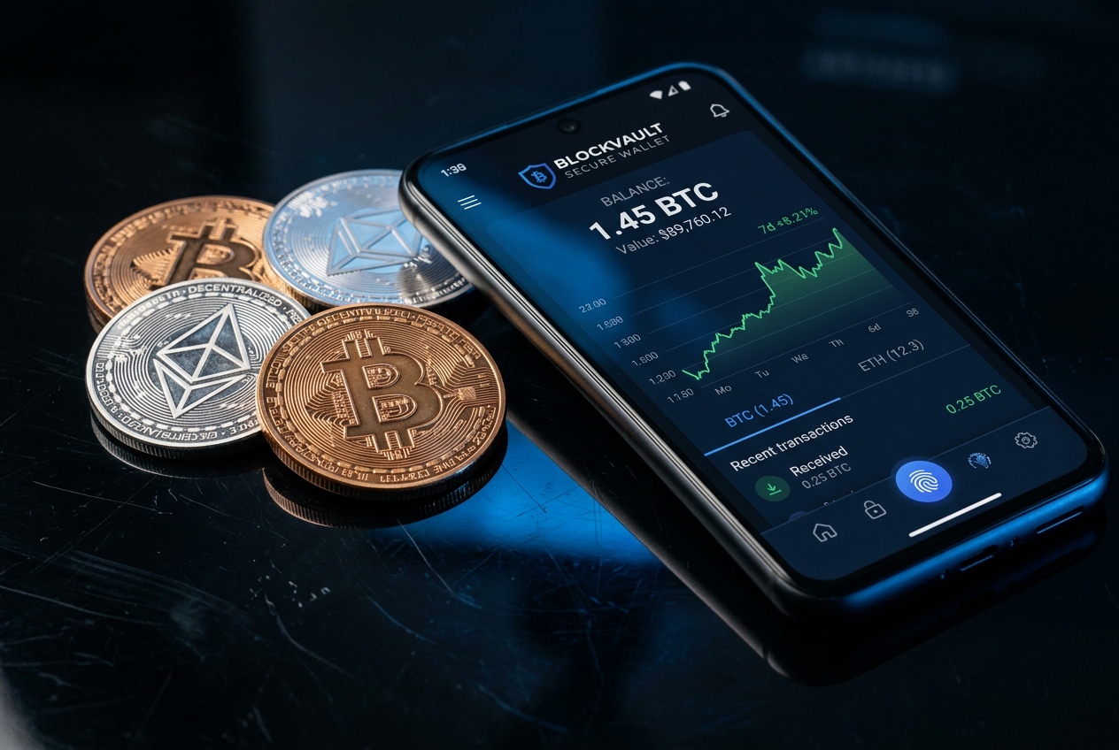 Crypto coins and a smartphone representing anonymous transactions.